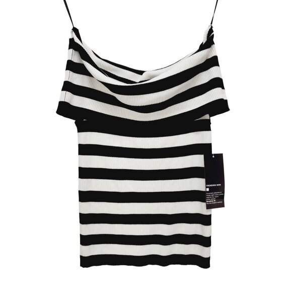 Broadway shirt Black & White Striped Off-Shoulder Ribbed Size S - Picture 1 of 9
